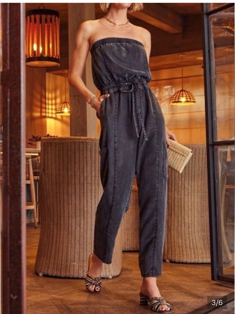 Evereve Strapless Washed Black Cropped Jumpsuit